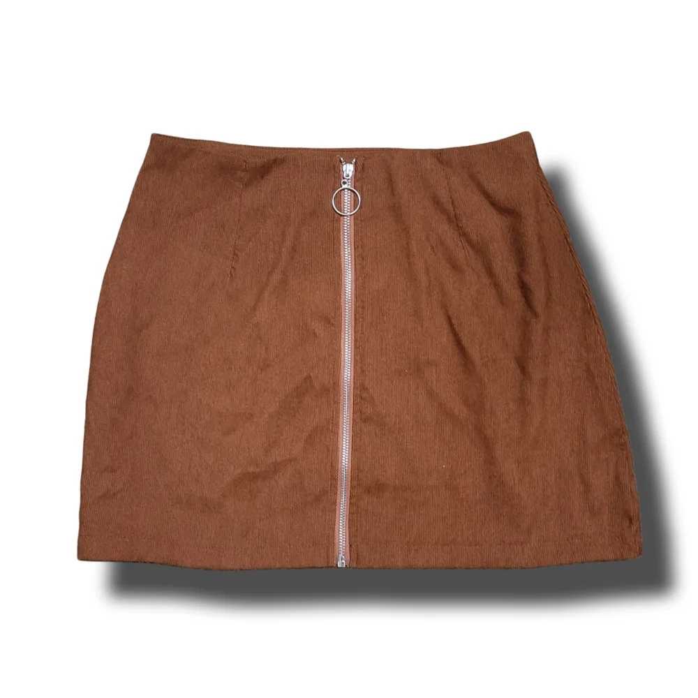 🌿Shein Women's Medium O Ring Zipper Brown Corduroy Mini Skirt-Adorable!
